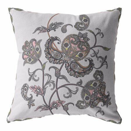 PALACEDESIGNS 16 in. Wildflower Indoor & Outdoor Zippered Throw Pillow Gray & White PA3106365